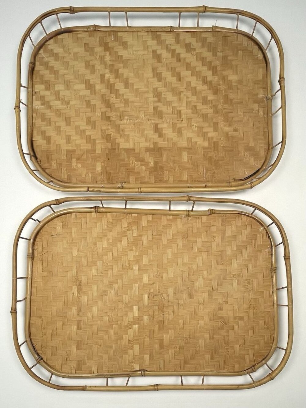 VTG Lot 2 PIER 1 Wicker Rattan Bamboo Woven Serving Lap TRAYS Tiki Boho 19"x13"